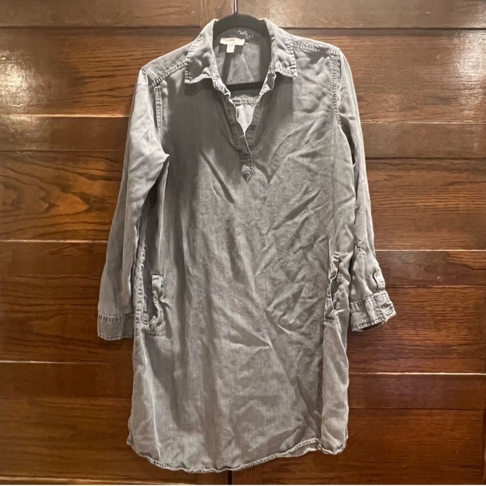 ✅5/$25 Como Vintage sz large Charcoal grey Tunic collared Dress long sleeve guc